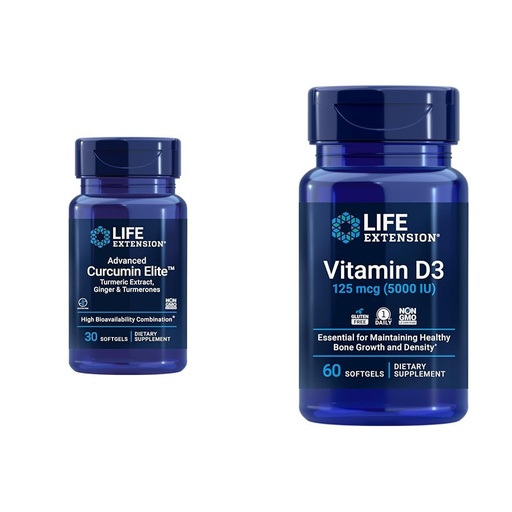 [BRSRAYYYOV6QY2T4] Life Extension Curcumin Elite Turmeric Ginger Extract & Vitamin D3 5000 IU Softgels - Healthy Inflammatory Immune Response and Bone Brain Health - 30 & 60 Count