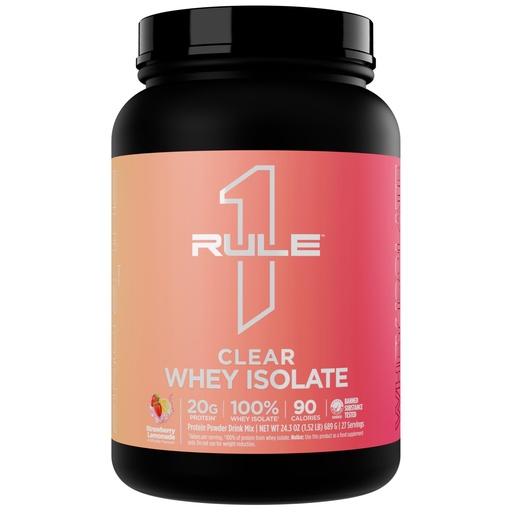 [BRSRAHQFB57Q43TO] Rule 1 Proteins Clear Whey Isolate, Strawberry Lemonade, 27 Servings | 20g All-Whey Isolate Protein Mix, Over 9g EAAs, 90 Calories, Zero Sugar, Easy to Digest, Light, Crisp, and Refreshing Taste