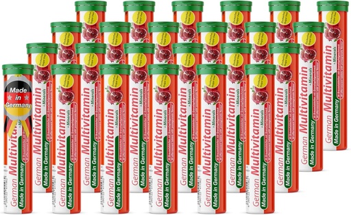 [BRSWYGIQPMBGMDL6] Tedesco Multvitamin + Minerali 10 Vitamine 2 Minerali - 480 Vegan Bevande Tabelle effervescenti - Pomegranate Flavor - Made in Germany