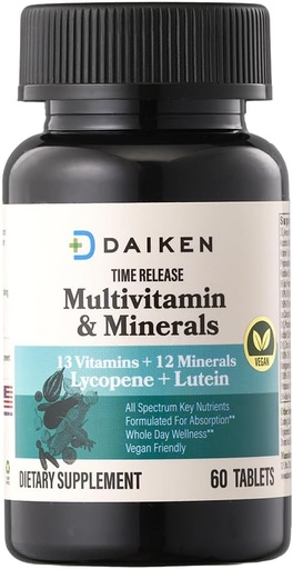 [BRSRABQ5CUHBA23L] DAIKEN Mini Multivitamin, 60 tabletter, forstærket med Lutein, Lycopene & folinsyre, tidsfrigivelse Multivitamin til kvinder & mænd, Vegan & Let at synke