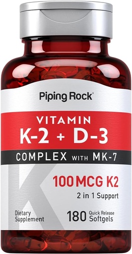 [BRSWYAYOOAOQYG3L] Piping Rock Vitamin K2 D3 Supplementary A124; 100 mcg