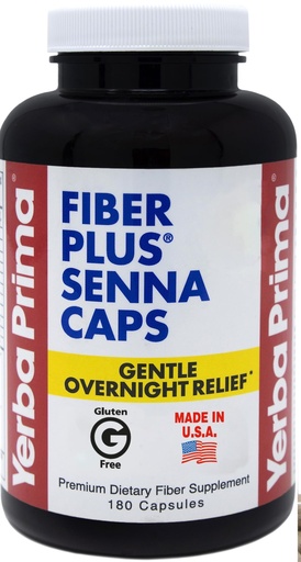 [BRSWIY32BEIWCYDY] Yerba Prima Fiber Plus Senna Capsules, 180 Count - Gentle Overnight Relief, USA Made, Non-GMO, Gluten-Free