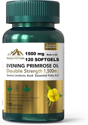 [BRSRAYYCOJ5A4335] Evening Primrose Oil (1500mg) | High GLA for Hormonal Balance & Skin Health (1 Bottle-120 Softgels-2mo Supply) | Non-GMO, Gluten-Free