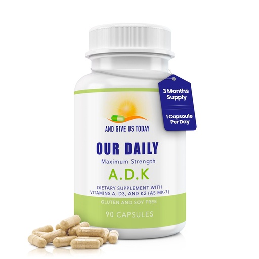 [BRSWGAI2CMMGO3DO] Daily Vites, ADK Vitamin Supplement 5000 IU, 90 Capsules - 3 Months Supply - High Potency Vitamin A, D3 & K2 (MK-7) - Physician Formulated ADK for Bone, Heart & Immune Support - Non-GMO, Gluten Free
