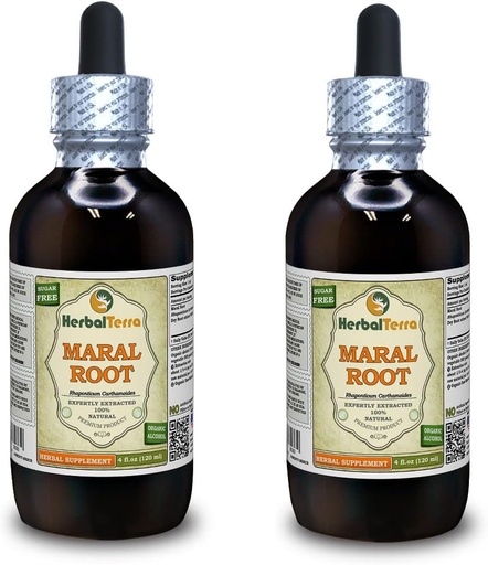 [BRSWGBQPAR5A4EQY] Raíz de Maral (Rhaponticum Carthamoides) Tintura, Extrato Líquido de Raízes Secas Orgânicas (Nome da Marca: HerbalTerra, Orgulhosamente Feito nos EUA) 2x4 fl.oz (2x120 ml)