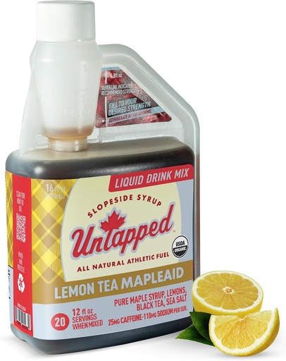 [BRSRMBAECQHRG234] Untapped Lemon Tea Mapleaid - 20 Servings 16 fl oz Bulk Bottle Organic Maple Syrup, Lemon Juice & Black Tea Running Fuel Energizing Electrolytes & Caffeine Naturally Powered by Pure Vermont Maple