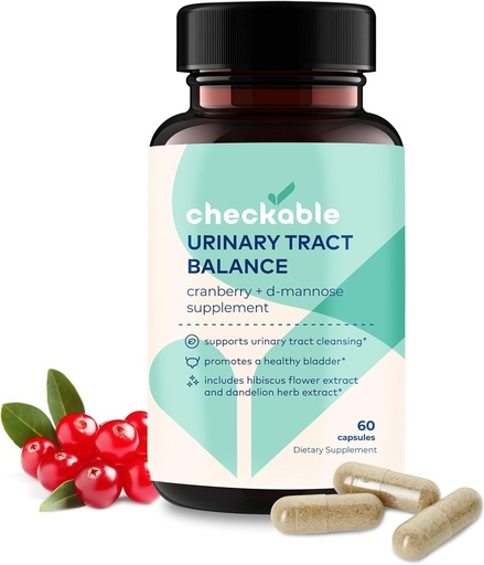 [BRSW2ED5AEJQ4YDU] Checkable® Urinary Tract Balance - Bladder Health and Urinary Tract Cleanser Vitamins for Men and Women - 1350mg with D-Mannose and Cranberry - 60 Capsules