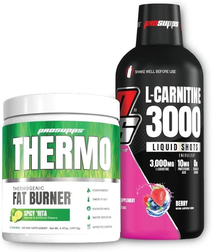[BRSRAZQHDF6R4CQ6] PROSUPPS Thermo Fat Burning Thermogenic Powder Spicy Rita and 3000 L-Carnitine Berry - Weight Management and Pre Workout - Energy, Mood, Appetite Control -