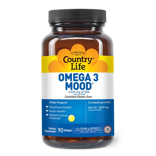 [BRSWIY3YPN4BWE3K] Country Life Omega 3 Mood – 2000mg Fish Oil with EPA & DHA – Brain, Heart & Mood Support – Lemon Flavored, No Fishy Aftertaste – Certified Gluten Free, Non-GMO – 90 Softgels | EPA & DHA, Brain, Heart & Mood Support, Lemon Flavored, No Fishy Aftertaste, Certified Gluten Free, Non-GMO