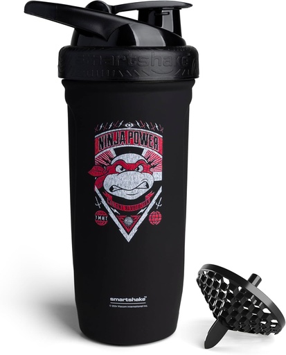 [BRSROCY3OAIWG2TX] Smartshake TMNT Ninja Power Reforce Stainless Steel Protein Shaker Bottle 900 ml | 30 oz - Leakproof Screw-on Lid - BPA Free - Unisex - Black