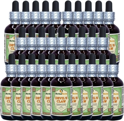 [BRSWGBTRAEPQ2FL6] Devil's Claw (Harpagophytum Procumbens) Glycerite, Organic Dried Root Alcohol-Free Vedel Extract (Brand Name: HerbalTerra, Proudly Made in USA) 30x2 fl.oz (30x60 ml)