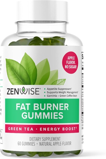 [BRSWICQLOYAAGE3O] Zenwise Health Fat Burner Gummies - Appetite Suppressant for Weight Loss with Green Tea Extract and Garcinia Cambogia for Metabolism + Green Coffee Bean and Raspberry Ketone - 60 Count Apple Gummies