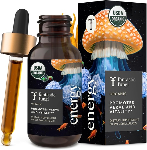 [BRSROYAYBABAY3L3] Fantastic Fungi Cordyceps Mushroom Tincture Drops - 4-in-1 Stress Support & Energy Elixir with Ginseng, Turkey Tail & Rhodiola - Organic Mushroom Extract Liquid, 30 Servings, 1 fl oz