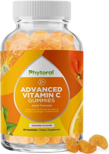 [BRSWYFAQCMIAO2TK] Phytoral Natural Vitamin C Gummies för vuxna - High Potency Vitamin C Immune Support Gummies - Ascorbic Acid Chewable Immune Booster för vuxna med kraftfulla hjärnvitaminer kosttillskott