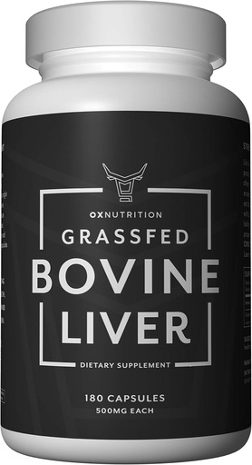 [BRSWGHYTBMBWGHI3] OXNUTRITION Grassfed Beef Liver Capsules (Desiccated) | Doğal Canlı ve Demir Tamam | Enerji için B12'de Yüksek, Tiroid Desteği | 180 Capsules | Superfood Birçok Vitamin ile Paketlendi