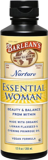 [BRSWIYA7B4JWY3D6] Barlean's Essential Woman Liquid Supplement for Women, Organic Flaxseed and Evening Primrose Oil for Healthy Hair, Nails and Skin, Omega 3 6 9 and GLA, 12 oz