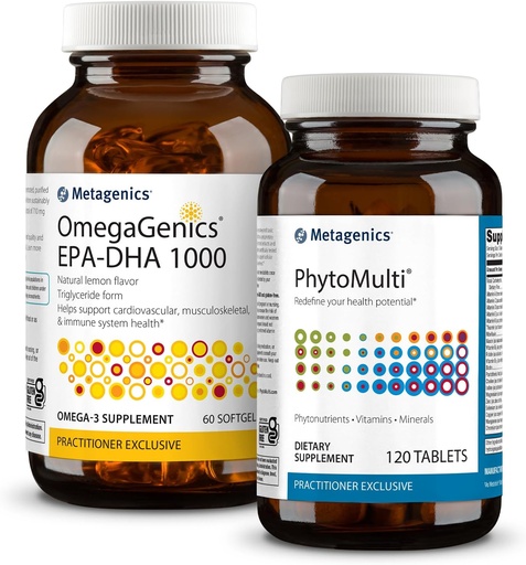 [BRSROCDQCF7AOH35] Metagēni Essential Wellness Duo: OmegaGēnics EPA-DHA 10000 un PhytoMulti bez dzelzs - Dienas multivitamīni vispārējai veselībai un novecošanai - 60 tabletes