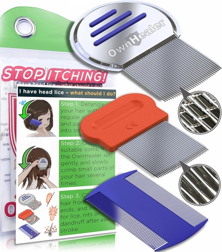 [BRSWKHD4BMDBY3TM] OWNHEALER Professional Lice Comb Kit - for Lice, Nits, and Dandruff Removal. Quick Results for Head Lice Treatment - Suitable for All Hair Types. Peine para piojos y liendres.