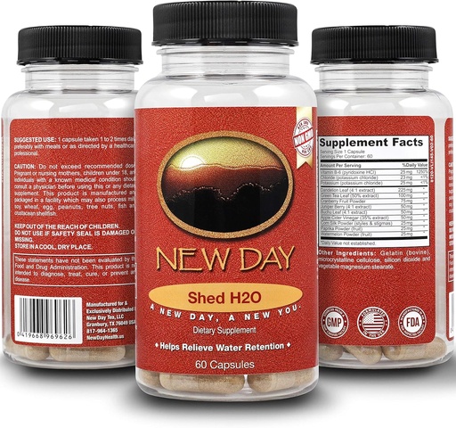 [BRSWGAAYOF7GAGTL] Shed H2O | Natural Diuretic Water Pills for Water Retention Relief, תומך גברים ונשים בהפחתת משקל מים וחיסכון במים | תמיכה ברמת פוטאסום בריאה על ידי New Day Health