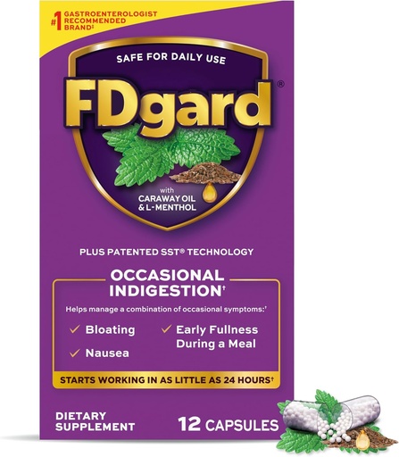 [BRSWGZA7CIHWYE32] FDgard Gut Health Supplement, Indigestion, Nausea & Bloating, Upset Stomach, 12 Capsules