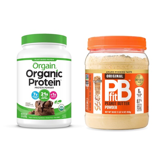 [BRSRAFQ6O4IWCH37] Orgain Organic Vegan Protein Powder, Chocolate Fudge 2 lbs + PBfit Original 30 oz
