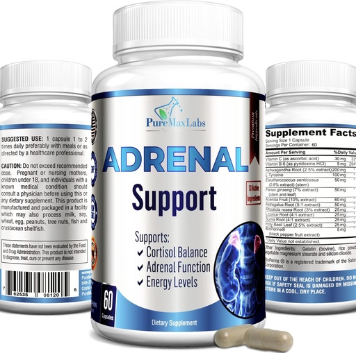 [BRSW2BT7PMHA2A3V] Adrenal Support, Cortisol Manager, Adrenal Health, Maintain Balanced Cortisol Levels, Stress Relief Supplement with Ashwagandha, L-Tyrosine - 60 Capsules