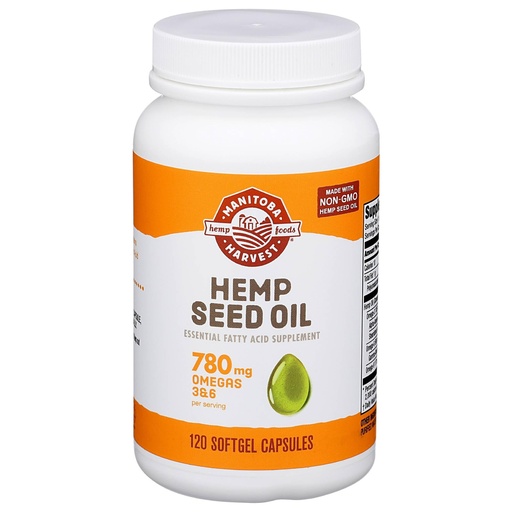 [BRSWGYA7A4FB623U] Manitoba Harvest Hemp Seed Oil Softgels, 780 Mg of Plant Based Omegas 3 & 6 per Serving, 120 Ct