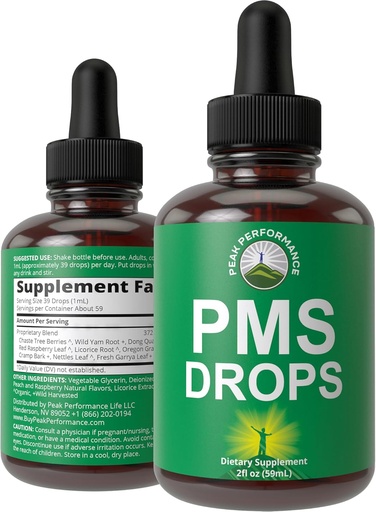 [BRSROEA2C4PGGDIU] PMS Relief 9-in-1 Liquid Drops Supplement. 9 Herbal Ingredients to Support Period Cramps Pain for Women. Vegan, Zero Sugar Vitamins with Organic Chaste Tree Berries, Cramp Bark, Yam Root, Nettle Leaf