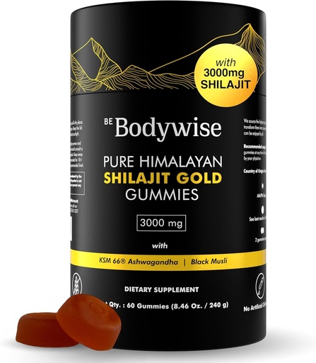 [BRSROCQDOIIAIYD7] Be Bodywise Pure Himalayan Shilajit Gummies Gold I Lab Tested I No Added Sugar I Ashwagandha, Gokshura| Fulvic Acid & 85+ Trace Minerals I for Men, Women I Non-GMO I 100% Natural & Organic I 60 Gummy