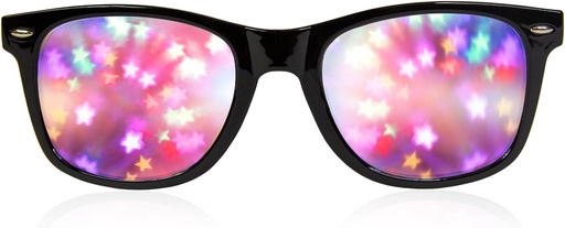 [BRSRAAQDBN7QEDI4] GloFX Black Frame Star Diffraction Glasses – Laser Etched for Stunning Starburst Light Effects, Flexible & Durable, Perfect for Raves & Festivals