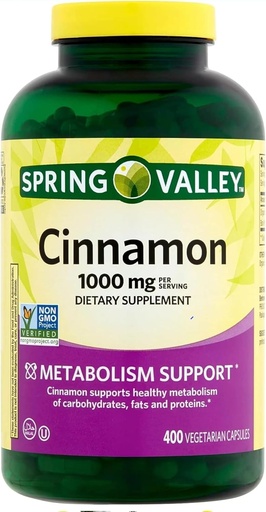 [BRSRMBQRAUMQA23K] Spring Valley Cinnamon Supplement 1000mg, 400 Vegetarian Capsules, Contains Cassia, Not Ceylon. Herbal Supplement for General Wellness. Luall