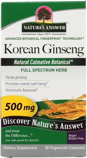 [BRSWIYQYOAIBSHDK] Nature's Answer Korean Ginseng | Supports Focus & Memory | Vegan, Gluten-Free, Non-GMO & Kosher Certified | 50ct