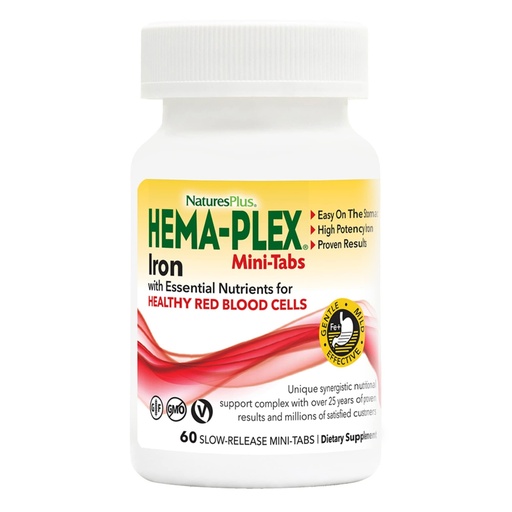 [BRSRM23ROUORYETO] NaturesPlus Hema-Plex Iron - 60 Slow-Release Mini-Tabs - 85 mg Chelated Iron - Total Blood Health - with Vitamin C & Bioflavonoids - Vegan, Gluten Free - 30 Servings