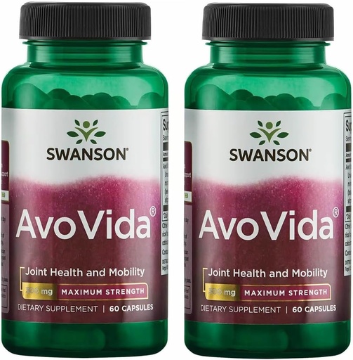 [BRSWGFD3CN6W2AL3] Swanson AvoVida - Osasun eta Mugikortasun bateratua sustatzen duen osagarri naturala - Avocado & Soybean Unsaponifiables Cartilage & Tissue Health - (60 kapsula, 300mg bakoitza) 2 paketea