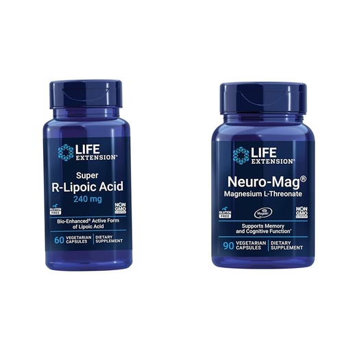 [BRSROAIKC4NAM3I2] Life Extension Super R-Lipoic Acid – Longevity Supplement for Oxidative Stress Defense & Neuro-mag Magnesium L-threonate, Magnesium L-threonate