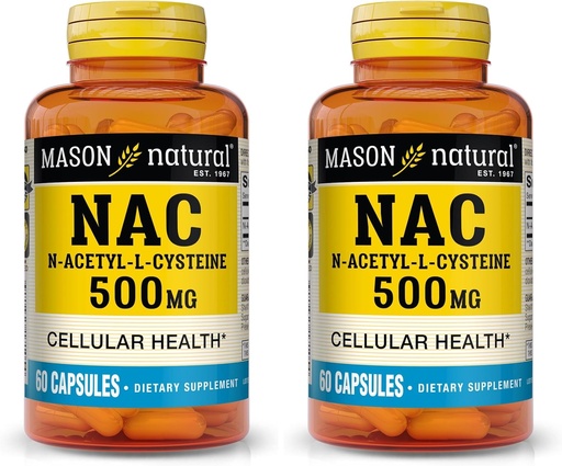[BRSRAY3ROYMGY23X] MASON NATURAL NAC N-Acetyl L-Cysteine 500 mg - Supports Cellular Health, Immune System Booster, for General Wellness, 60 Capsules (Pack of 2)