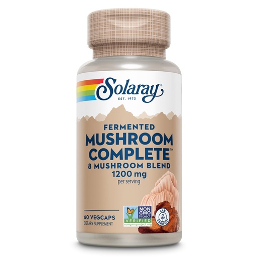 [BRSWGEADOJYR63D5] SOLARAY Fermented Mushroom Complete - Organic Chaga, Reishi, Shiitake, Cordyceps, Turkey Tail Mushroom and Lions Mane Supplement Capsules - 8 Mushroom Supplement - Non-GMO, 30 Servings, 60 VegCaps