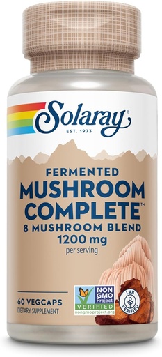 [BRSWGEADOJYR63D5] SOLARAY Fermented Mushroom Complete - Organic Chaga, Reishi, Shiitake, Cordyceps, Turkey Tail Mushroom and Lions Mane Supplement Capsules - 8 Mushroom Supplement - Non-GMO, 30 Servings, 60 VegCaps