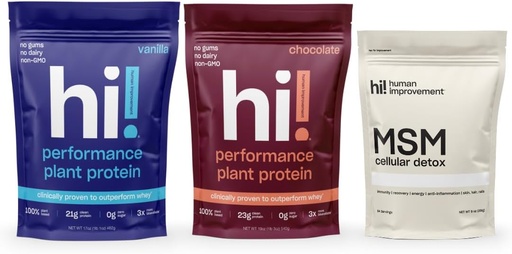 [BRSRAAICOF7Q4A3V] Human Improvement Performance Protein (Chocolate & Vanilla) and MSM Cellular Detox Bundle
