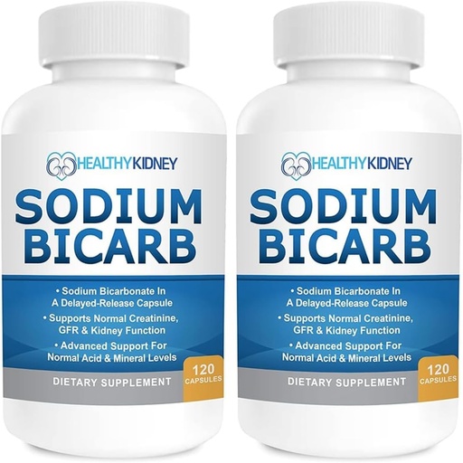 [BRSRAEILA55AKFY6] Sodium Bicarbonate 650mg Capsules Delayed Release for Supporting Normal Kidney Function & Kidney Supplement. Sodium Bicarbonate for Acid Relief, Alkalinity 120 Pills 2-Pack