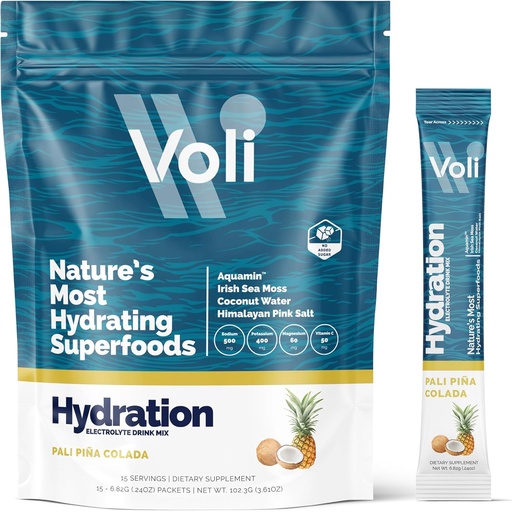[BRSROA3YOJ7RYFLU] Voli Electrolytes Powder Packets | No Added Sugar Electrolyte Drink Mix for Hydration | Keto & Fasting Friendly, Natural Superfoods & Minerals | Pina Colada, 15-Count