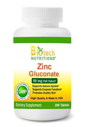 [BRSWGYYFAV5BA2QU] Zinc Gluconate 50 mg 250 Tablets Made in USA Vegetarian/Vegan Zinc Gluconate