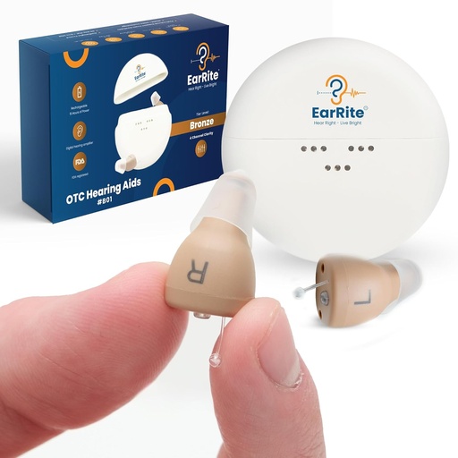 [BRSROBA3OF7WGAY4] EarRite Rechargeable OTC Hearing Aids for Seniors - Nearly Invisible & Comfortable 9 Adjustable Levels of Clarity Compact In-Ear Design Digital Hearing amplifier with Noise Reduction and Charging Case