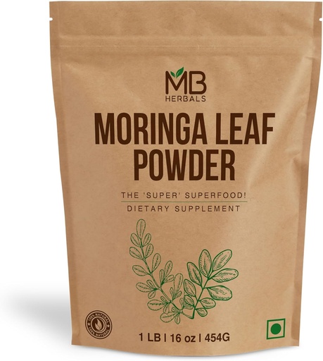 [BRSW2GQTAQFB4AAU] Polvere di Foglia di Moringa 1 lb / 16 oz (454 Gram) | Polvere di Moringa pura al 100% | Miscela facilmente in Bevande & Smoothies | No Preservatives