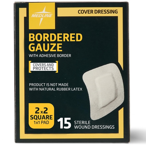 [BRSWIYQ5CUCRCG3C] Medline Bordered Gauze, 2" x 2" Adhesive Island Wound Dressing, Sterile, 15 Count