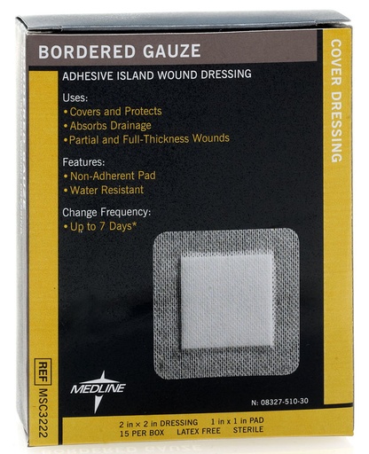 [BRSWIYQ5CUCRCG3C] Medline Fronterizo Gauze, 2" x 2" Adhesivo Isla de Vestir, Sterile, 15 Conde