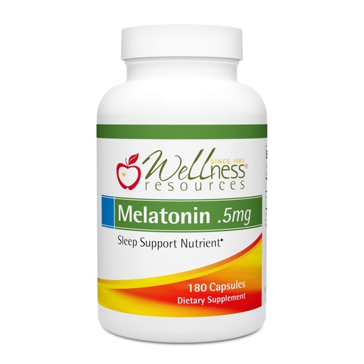 [BRSWI2Q3AQBROFL2] Wellness Resources 0.5mg Melatonin Capsules - Natural Sleep Support Supplement - Gluten Free Sleep Aid, Preservative Free, Third-Party Tested, No Added Sugars Dye Free, 180 Capsules