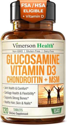 [BRSWGHY7BYBQKYLL] Glucosamine Chondroitin with Vitamin D3 2000IU – FSA Eligible Joint Supplements for Men & Women – Joint Health, Hair Skin Nails, Bone Health & Comfort with MSM, Vit D, Bromelain & Boswellia – 120 Tabs