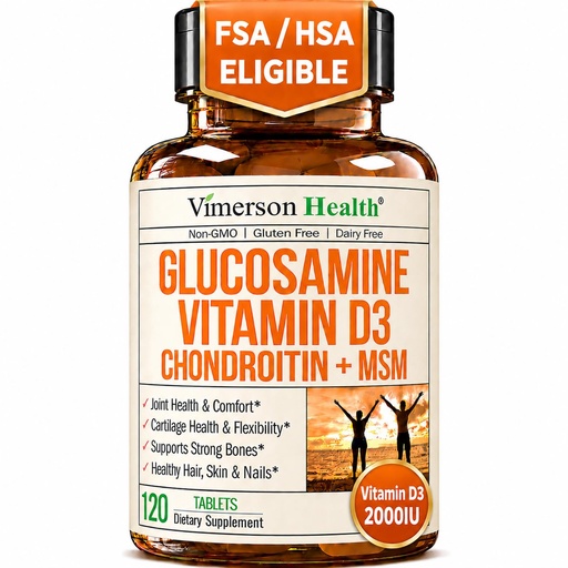 [BRSWGHY7BYBQKYLL] Vitamin D3 2000IU & Glucosamine Chondroitin – Daily Joint Support Supplement for Hair Skin Nails, Bone Health & Comfort with Boswellia Extract, Bromelain, Glucosamine Sulfate – FSA Eligible 120 Tabs