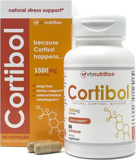 [BRSWIGAMBUAAKCDI] VH Nutrition CORTIBOL | Cortisol Manager* Supplement | Maximum Strength Adrenal Support* for Men and Women | Rhodiola, Cordyceps, and Eleuthero | 60 Capsules